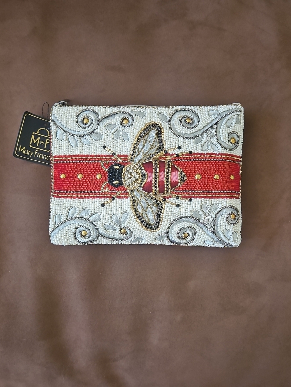 Mary Frances White, Red and Gold Beaded Bee Pouch